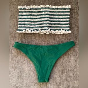 Infinite Style Green and White Striped Tube Top Bikini (Medium) OFFERS WELCOMED!